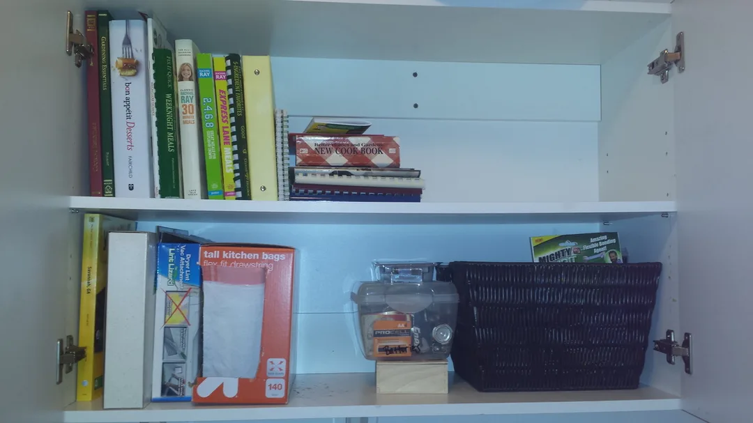 laundry room cabinet after organzing