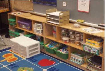 classroom bookshelf before organzing